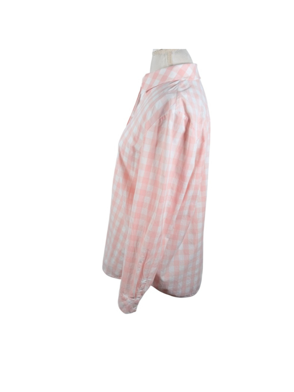 Lafayette 148 NY Pink Gingham Linen Shirt Tunic Size L Relaxed Beaded Trim - Picture 4 of 9